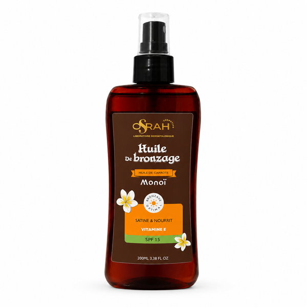 Huile de Bronzage Monoï SPF 15 | Vitamine E & Huile de Carotte | Osrah Cosmetics