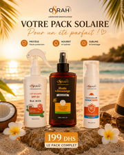 Pack Solaire Osrah – Écran SPF50+ + Lait SPF30 + Huile de Bronzage Pailletée